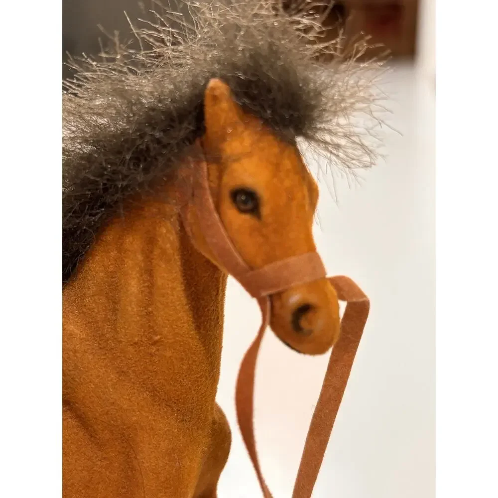 Vintage Small Flocked Plastic Horse Lot Toy Figurine Pony Brown & Black 4.75”